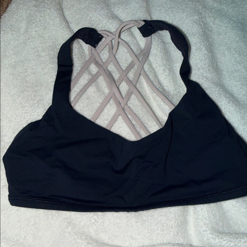 Lululemon Athletica navy blue Sports Bra with light pink Straps